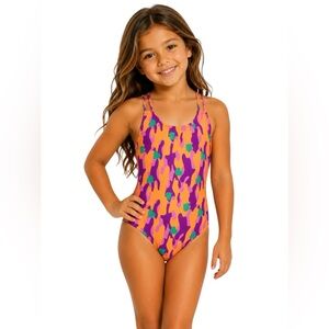Bright Purple, Yellow & Green Girls' One-Piece Swimsuit